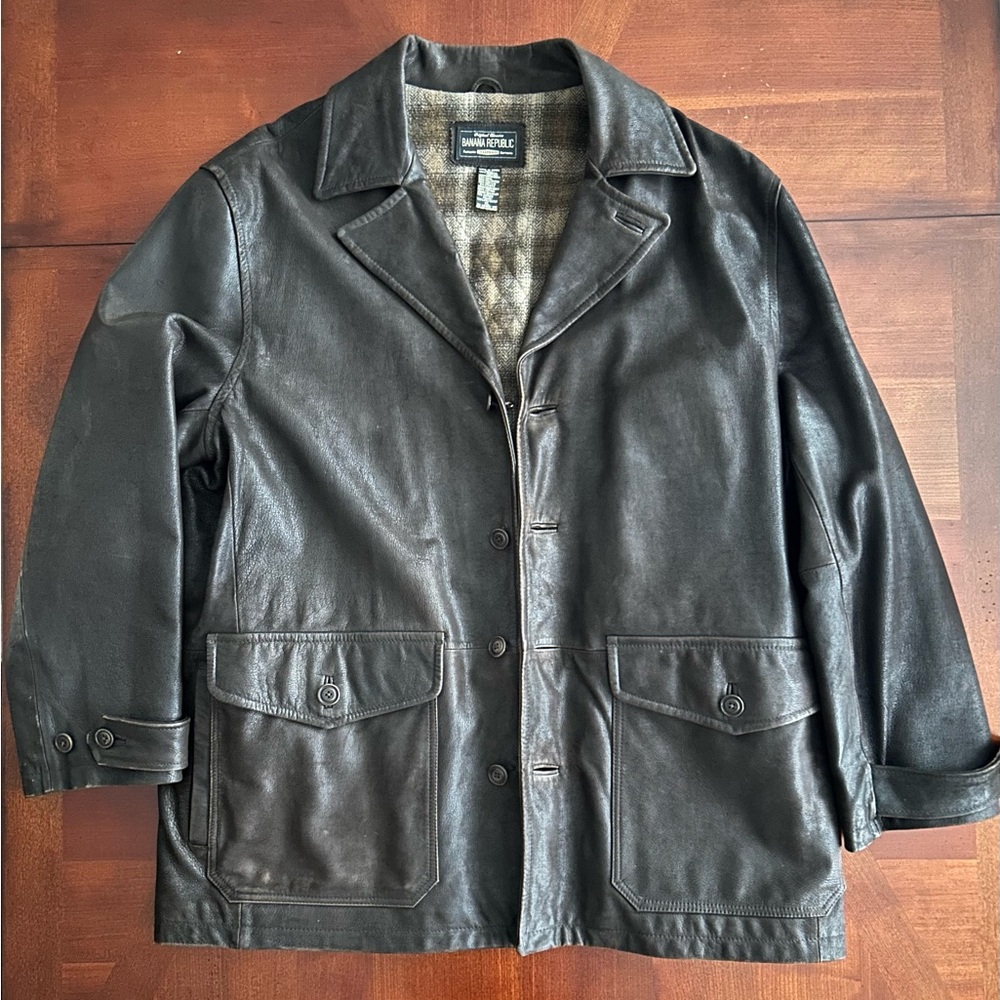 Vintage Banana Republic 3/4 Length Brown Leather Coat